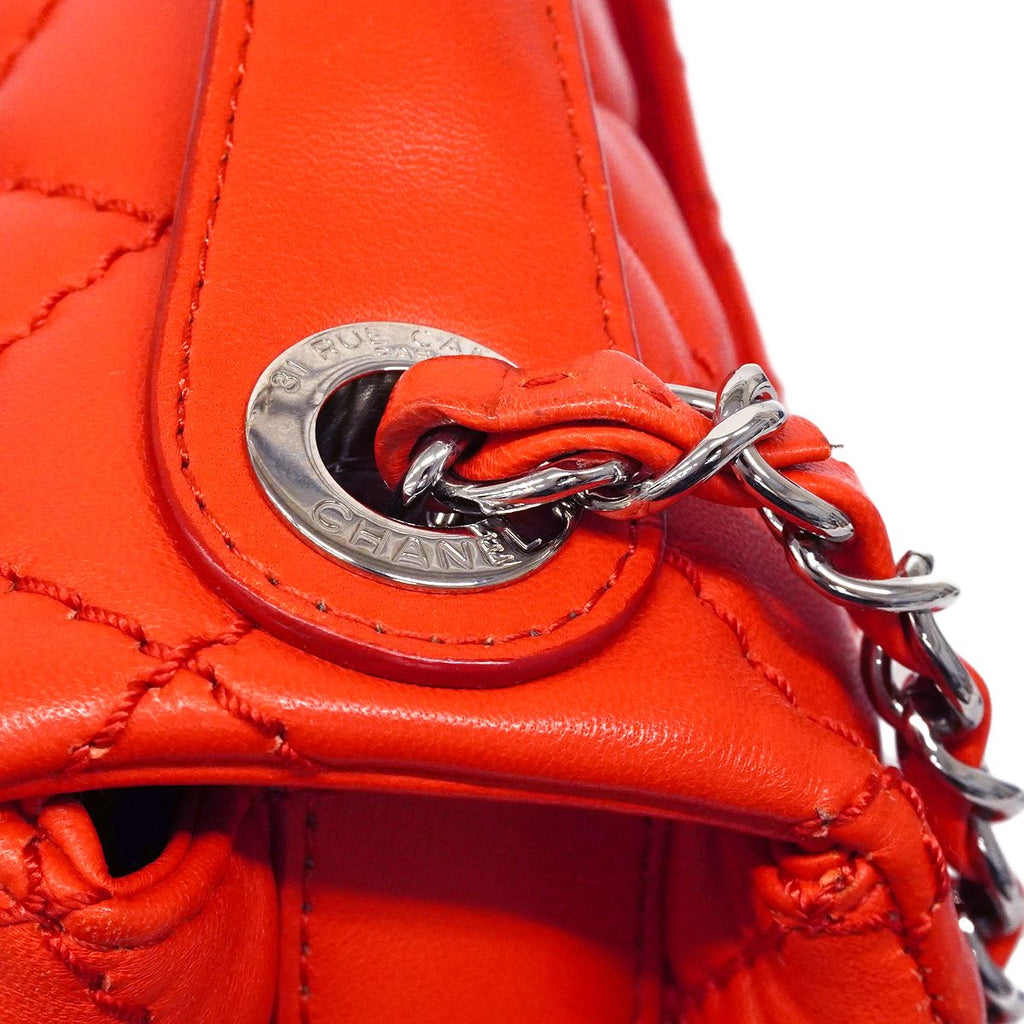 Chanel Handbag Quilted Lambskin Red Silver 2-Way — view 9
