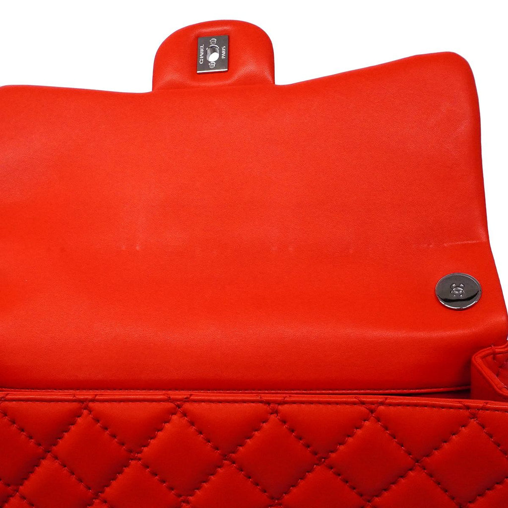 Chanel Handbag Quilted Lambskin Red Silver 2-Way — view 8