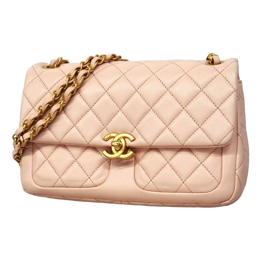 Chanel Shoulder Bag Quilted Lambskin Pink Gold