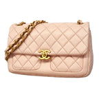 Chanel Shoulder Bag Quilted Lambskin Pink Gold