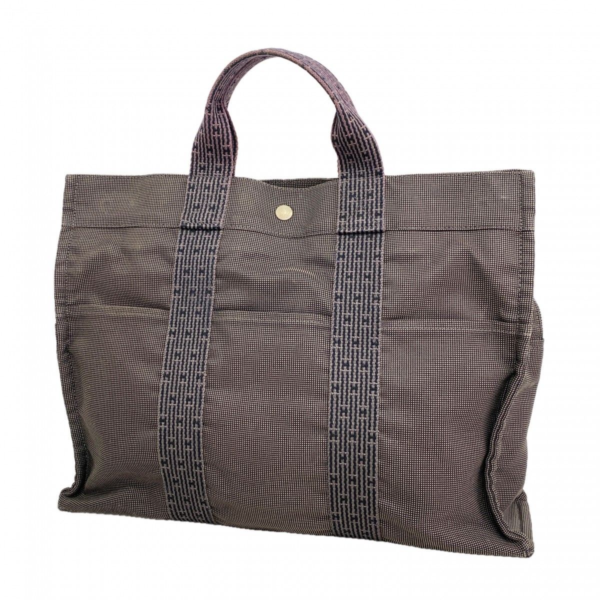 Hermes Tote Her Line MM Canvas Gray Silver