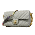 Chanel Shoulder Bag Che Blanc Lambskin Gray Gold
