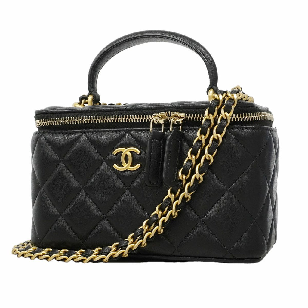 Chanel Vanity Bag Quilted Lambskin Black Gold 2-Way