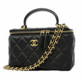 Chanel Vanity Bag Quilted Lambskin Black Gold 2-Way