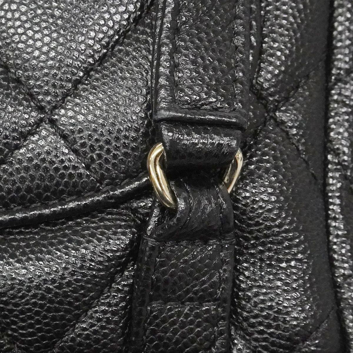 Chanel Backpack Quilted Caviar Leather Black Champagne Gold — view 7