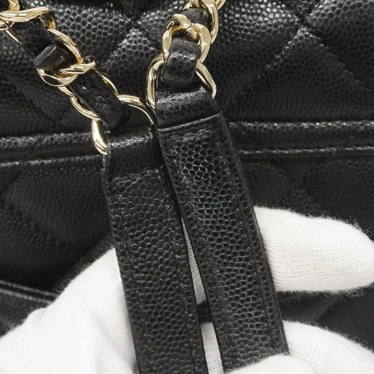 Chanel Backpack Quilted Caviar Leather Black Champagne Gold — view 8
