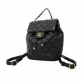 Chanel Backpack Quilted Caviar Leather Black Champagne Gold