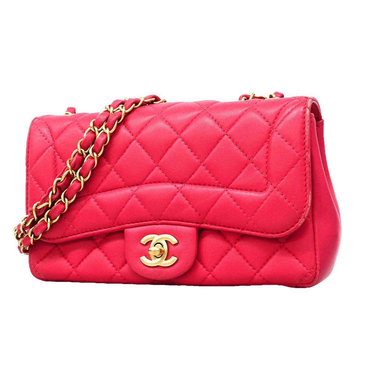 Chanel Shoulder Bag Quilted Lambskin Pink Champagne Gold