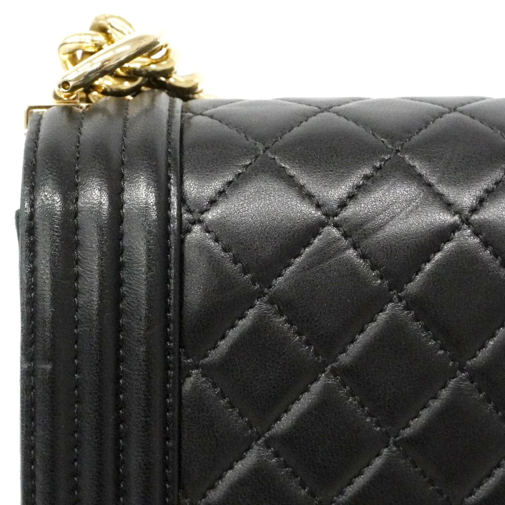 Chanel Shoulder Bag Boy Lambskin Black Champagne Gold — view 9