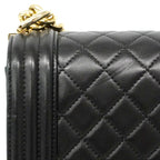 Chanel Shoulder Bag Boy Lambskin Black Champagne Gold — view 9