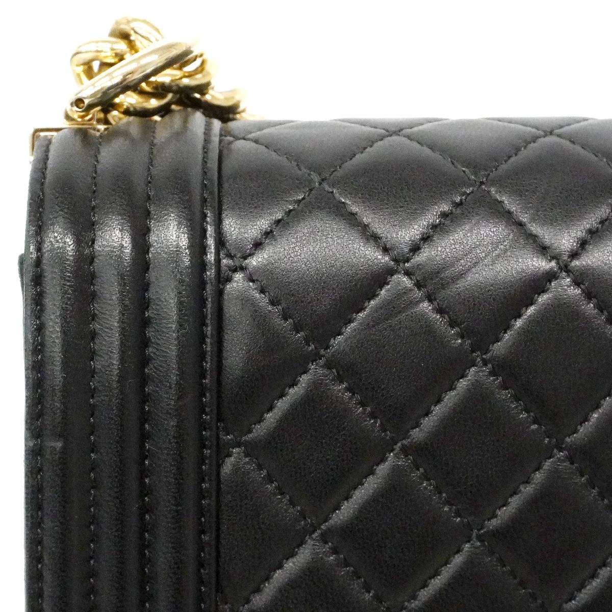 Chanel Shoulder Bag Boy Lambskin Black Champagne Gold — view 9