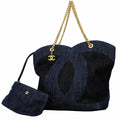 Chanel Chain Tote Denim Navy Gold