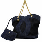 Chanel Chain Tote Denim Navy Gold