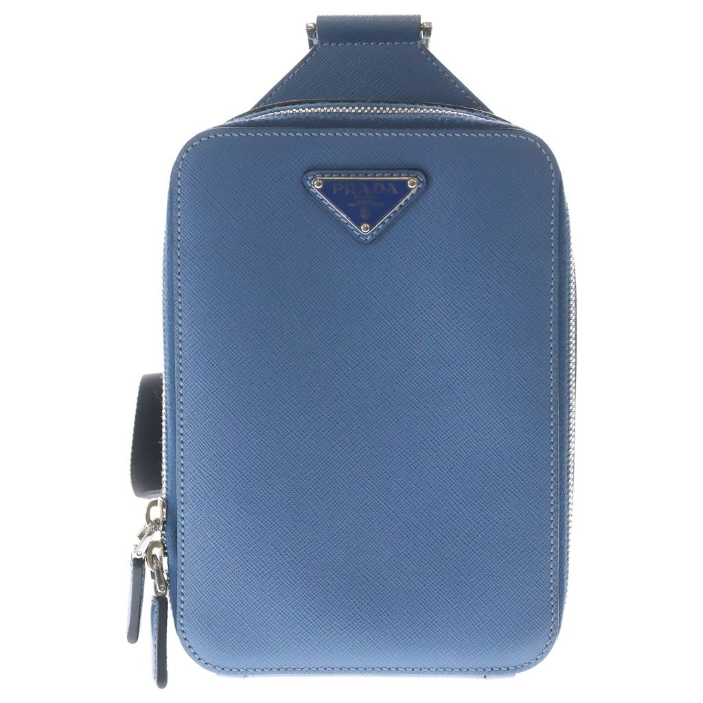 Prada Body Shoulder Bag Light Blue Saffiano 2 Silver