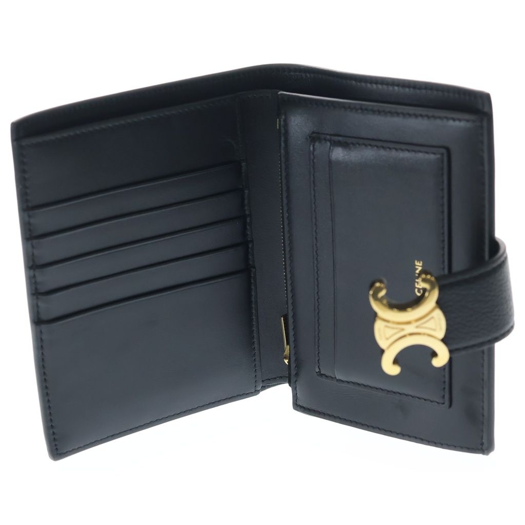 Celine Triomphe Strap Wallet Nino Bifold Coin Case Black Leather Gold — view 4