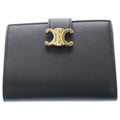 Celine Triomphe Strap Wallet Nino Bifold Coin Case Black Leather Gold