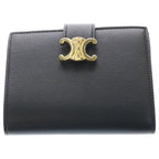Celine Triomphe Strap Wallet Nino Bifold Coin Case Black Leather Gold