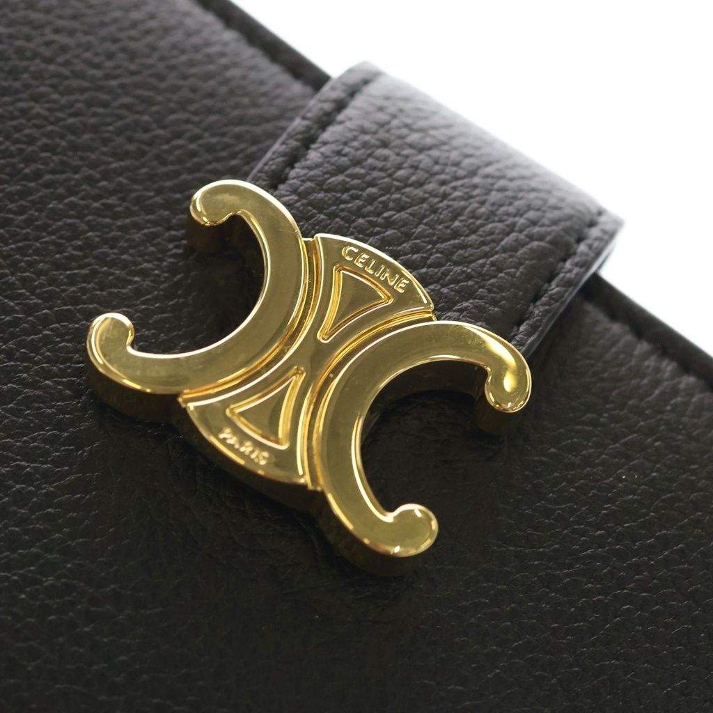 Celine Triomphe Strap Wallet Nino Bifold Coin Case Black Leather Gold — view 5