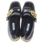 Prada Square to Gold Stonewall Chunky Heels Enamel Loafers Black — view 4