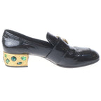 Prada Square to Gold Stonewall Chunky Heels Enamel Loafers Black — view 6