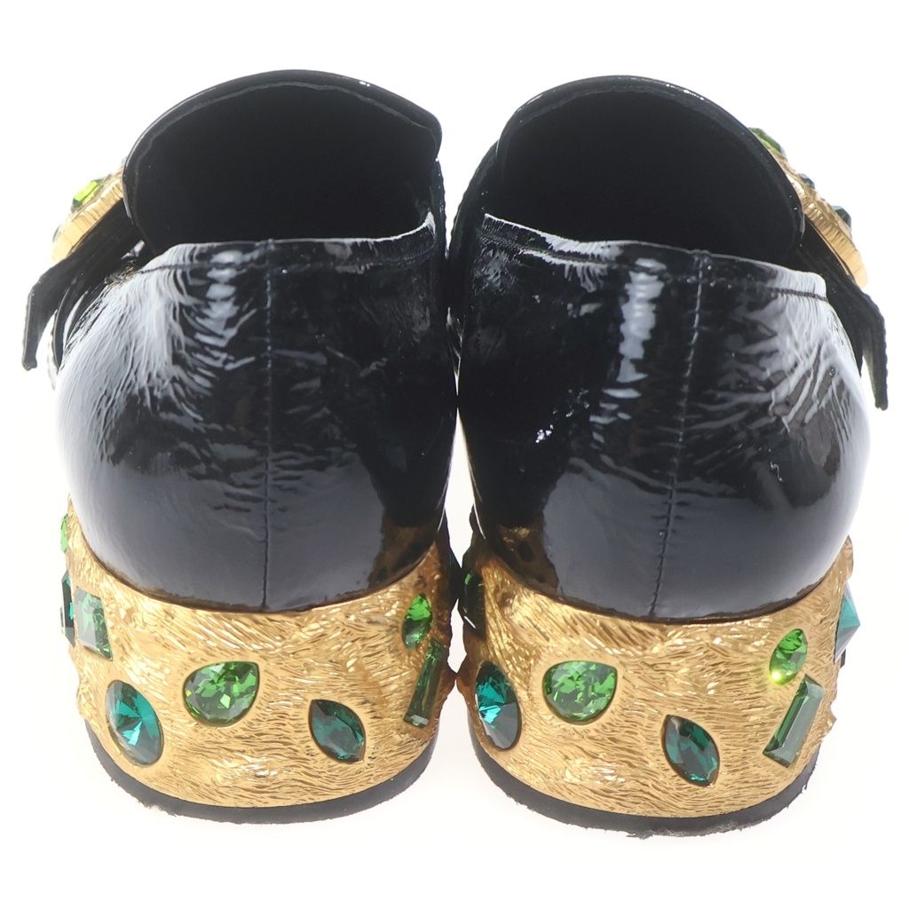 Prada Square to Gold Stonewall Chunky Heels Enamel Loafers Black — view 3
