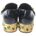 Prada Square to Gold Stonewall Chunky Heels Enamel Loafers Black — view 3