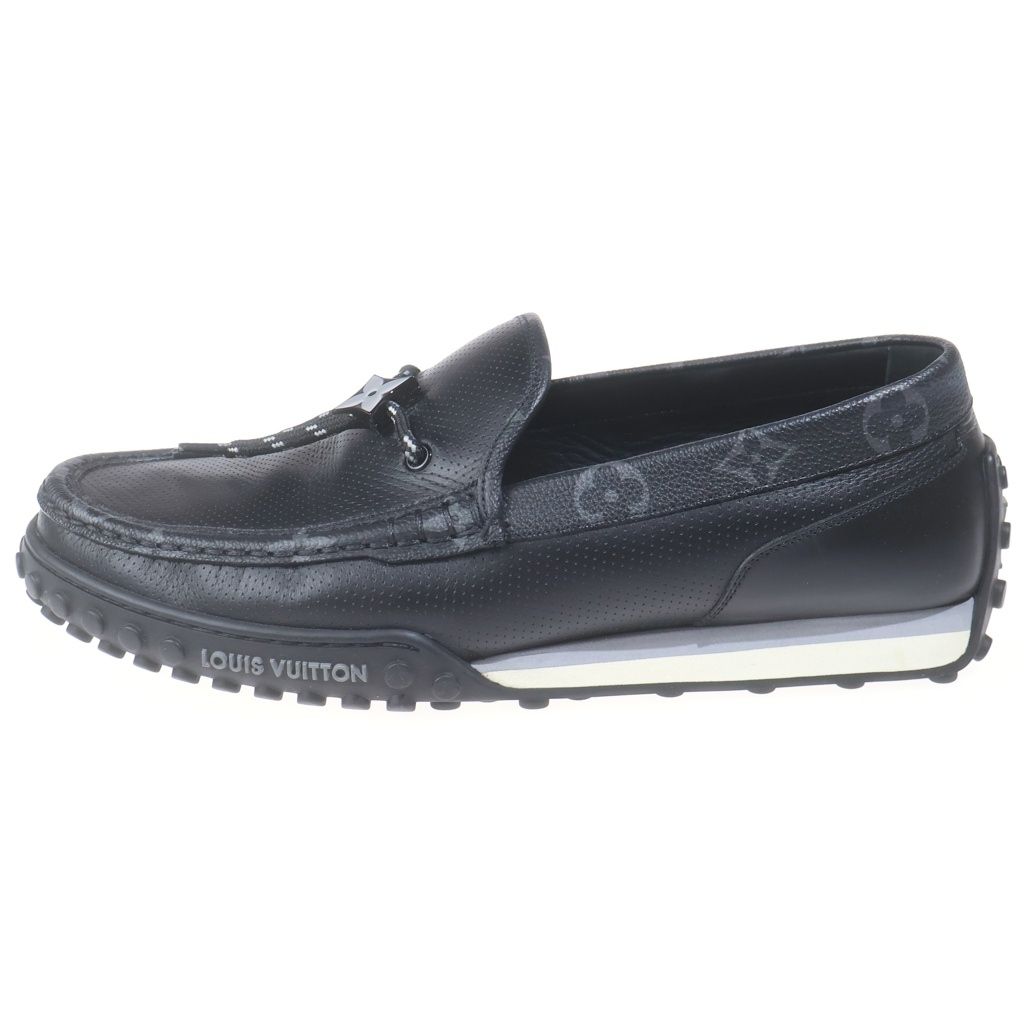 Louis Vuitton LV Leather Loafers Driving Shoes Moccasins Logo Black