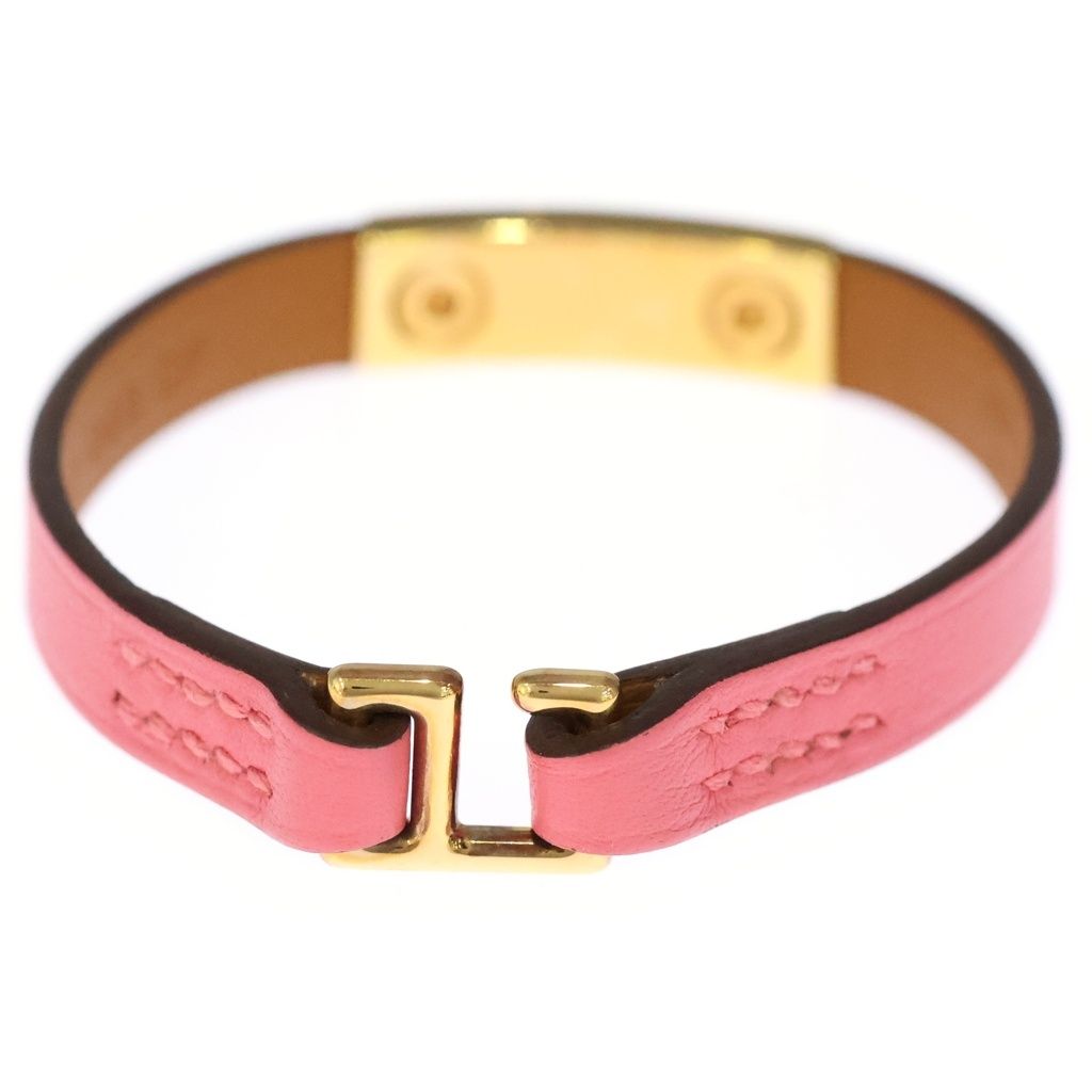 Hermes Rival Double Tour Pink Leather Gold Bracelet — view 2