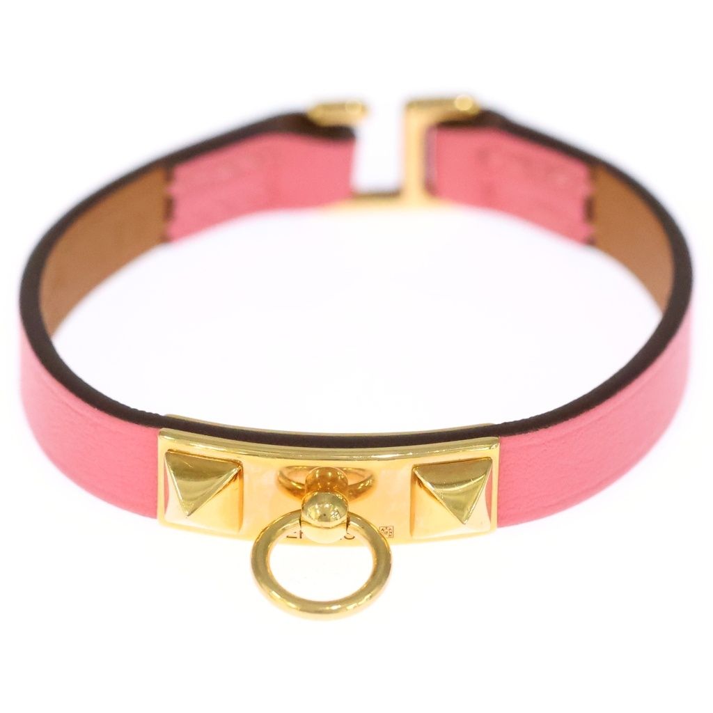 Hermes Rival Double Tour Pink Leather Gold Bracelet — view 4