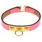 Hermes Rival Double Tour Pink Leather Gold Bracelet — view 4