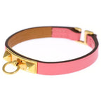 Hermes Rival Double Tour Pink Leather Gold Bracelet