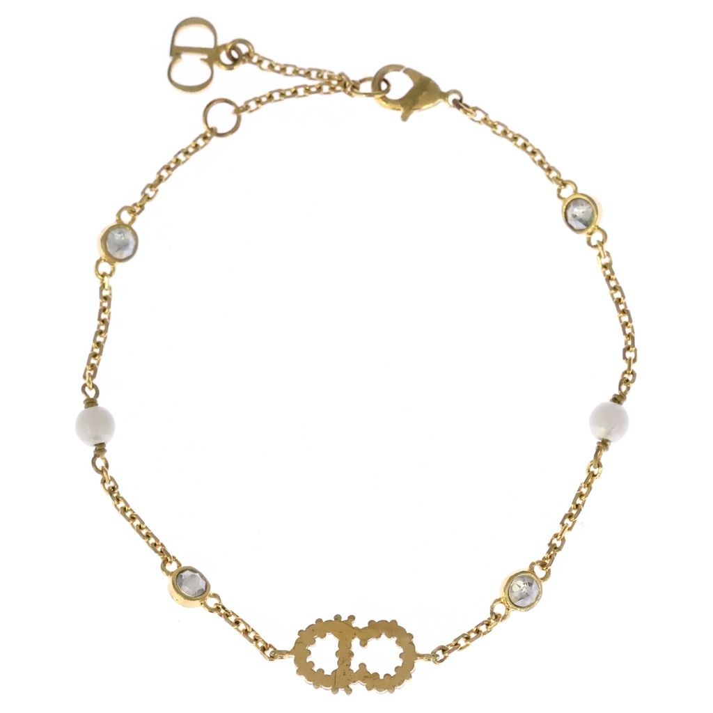 Dior CD Logo Rhinestone Bracelet Gold — view 2