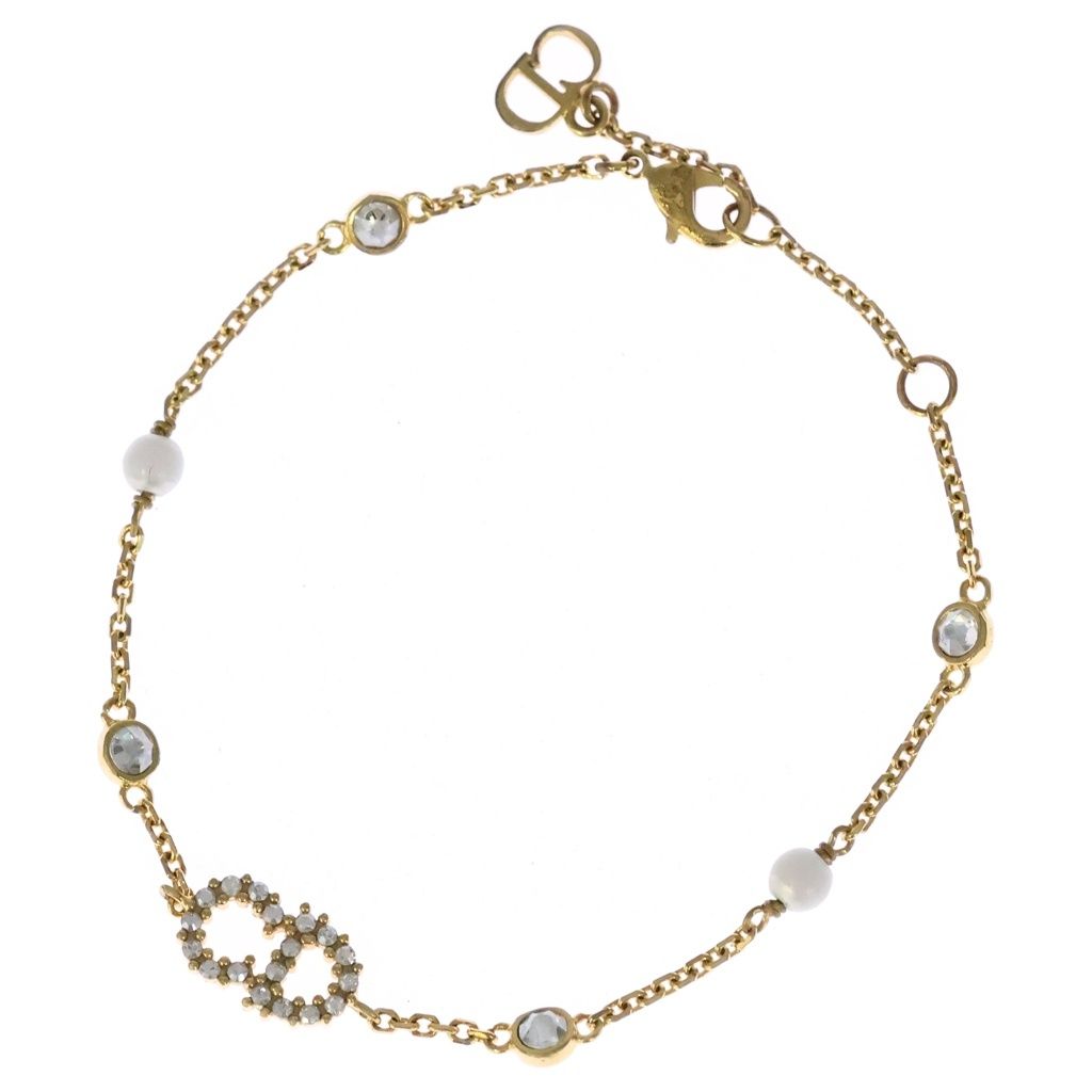 Dior CD Logo Rhinestone Bracelet Gold