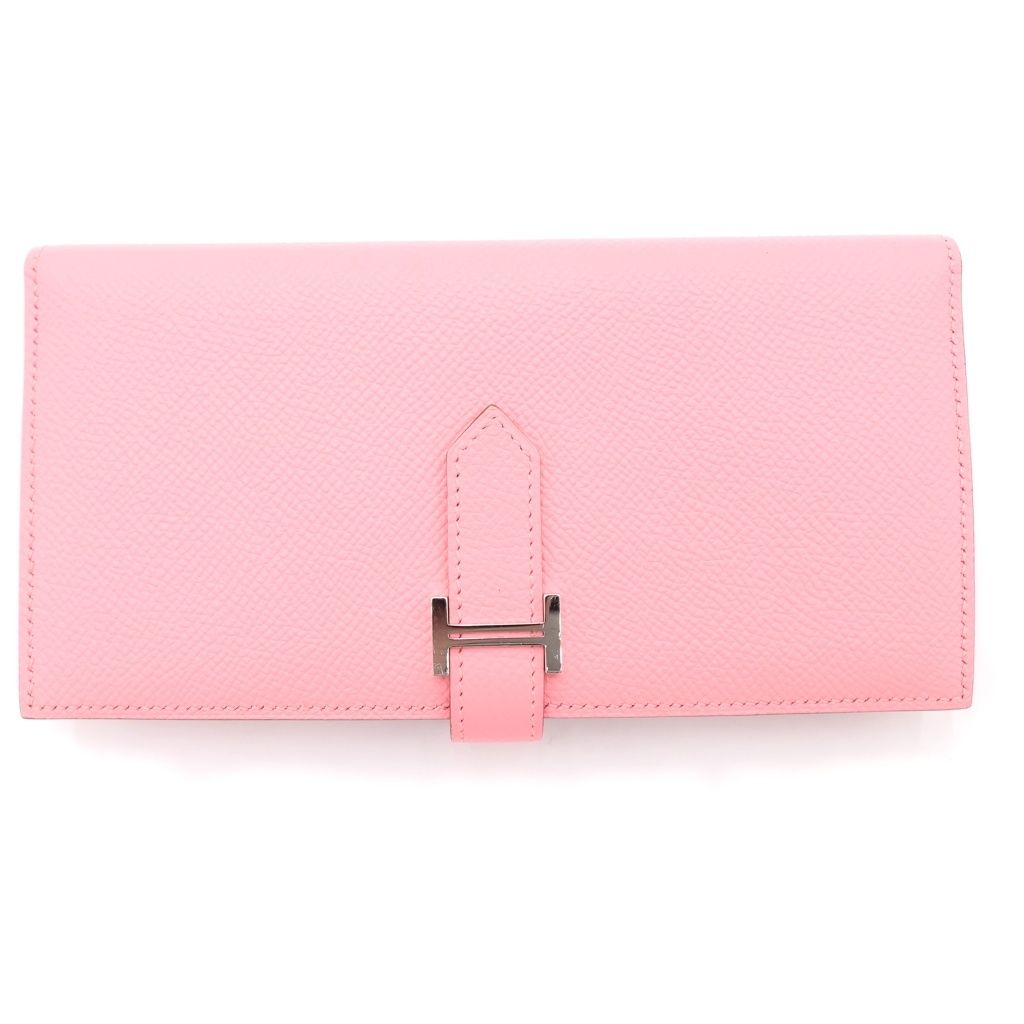 Hermes Bearn Souffle Rose Confetti Wallet Card Case Pink Epsom Silver