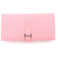 Hermes Bearn Souffle Rose Confetti Wallet Card Case Pink Epsom Silver