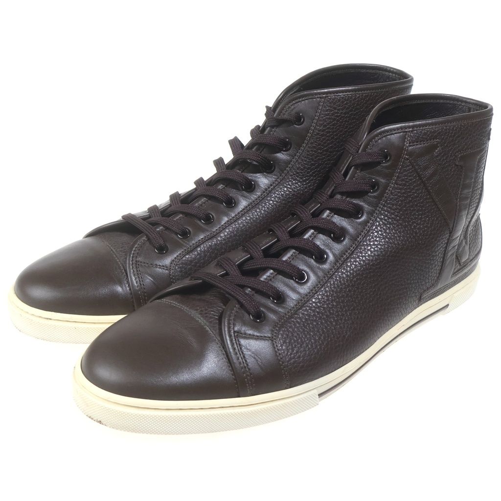 Louis Vuitton LV Logo Leather High Cut Sneakers Brown — view 2
