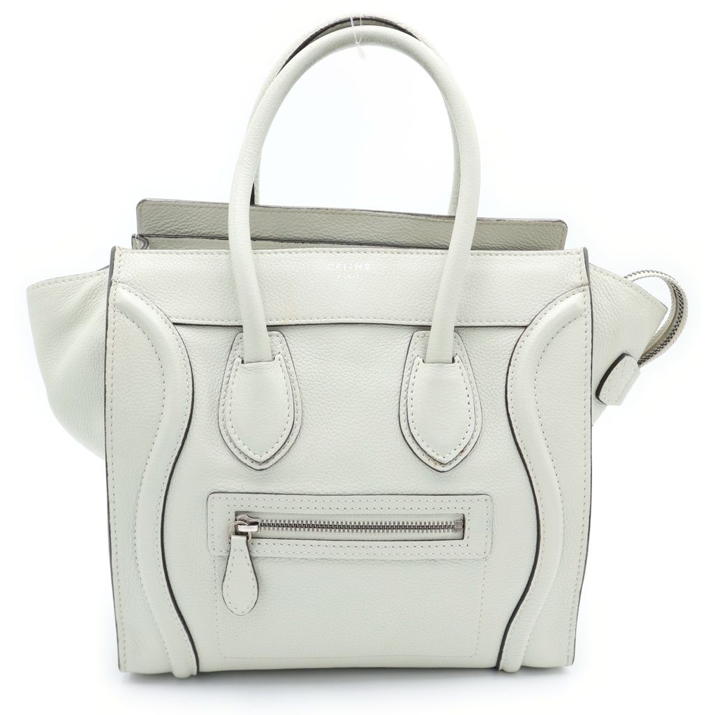 Celine Luggage Micro Handbag Light Green Leather Silver