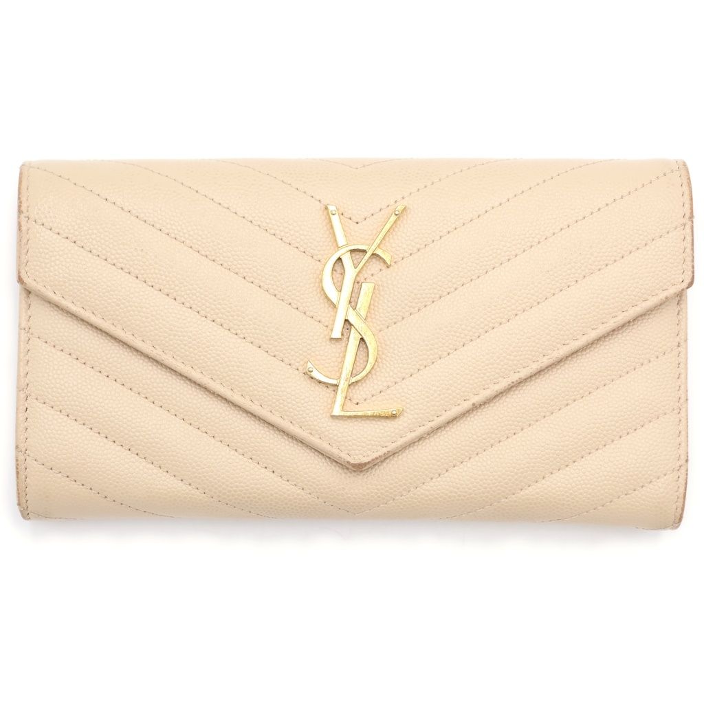 Saint Laurent Paris Cassandra Logo Wallet Beige Leather Gold