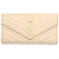 Saint Laurent Paris Cassandra Logo Wallet Beige Leather Gold