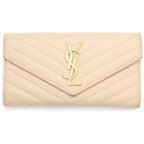 Saint Laurent Paris Cassandra Logo Wallet Beige Leather Gold