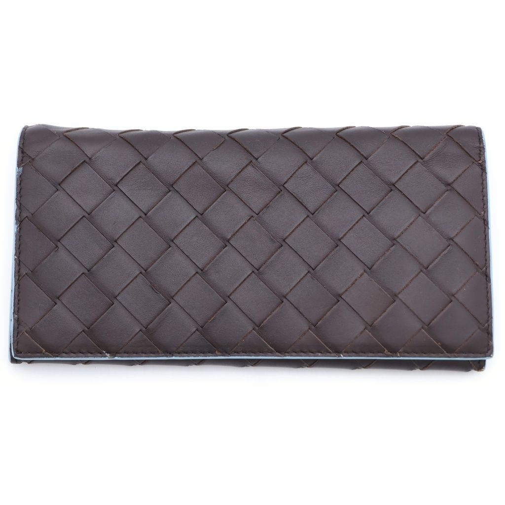 Bottega Veneta Intrecciato Wallet Card Case Brown Light Blue Leather