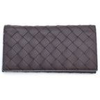 Bottega Veneta Intrecciato Wallet Card Case Brown Light Blue Leather