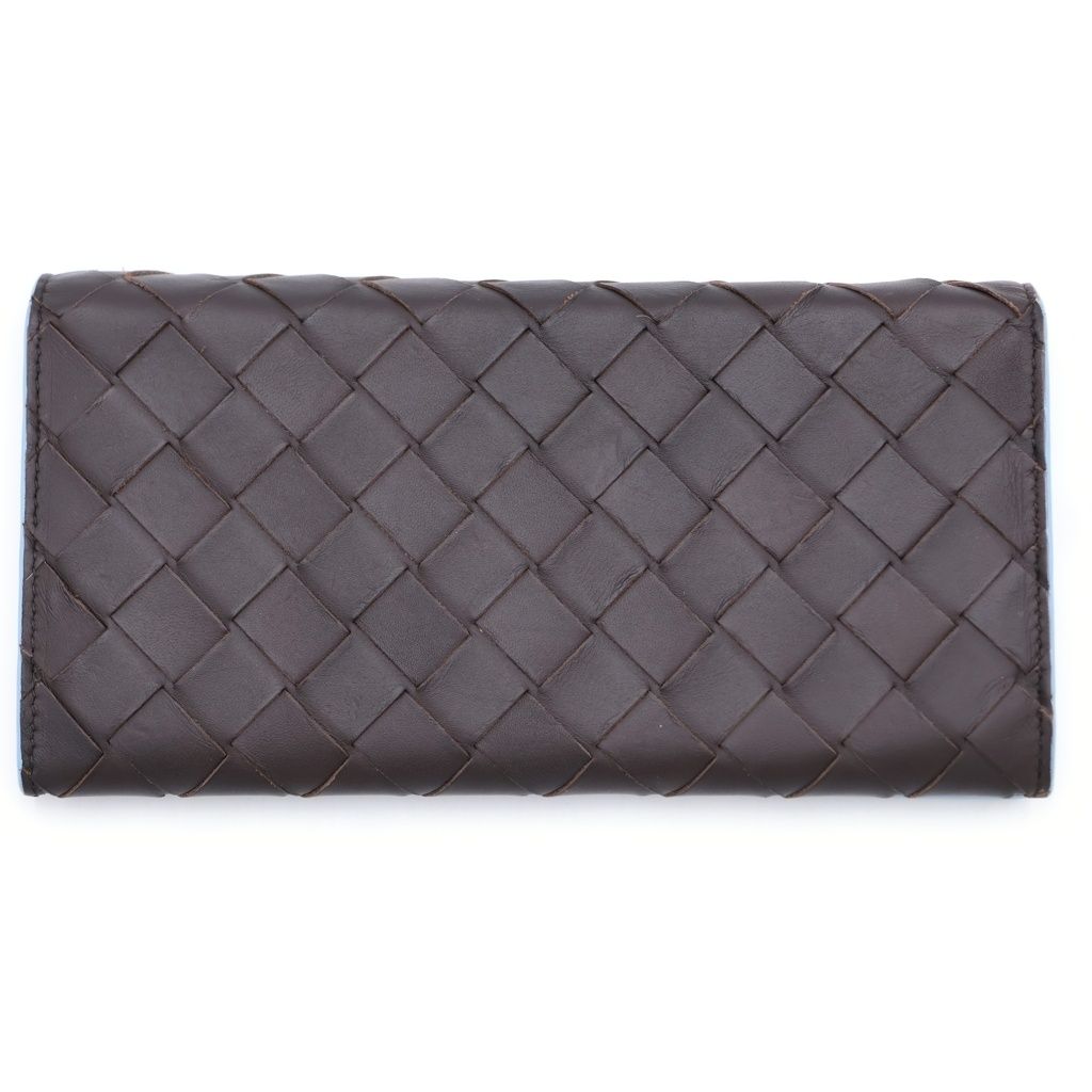 Bottega Veneta Intrecciato Wallet Card Case Brown Light Blue Leather — view 2
