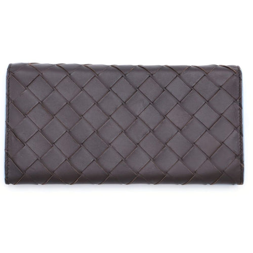 Bottega Veneta Intrecciato Wallet Card Case Brown Light Blue Leather — view 2