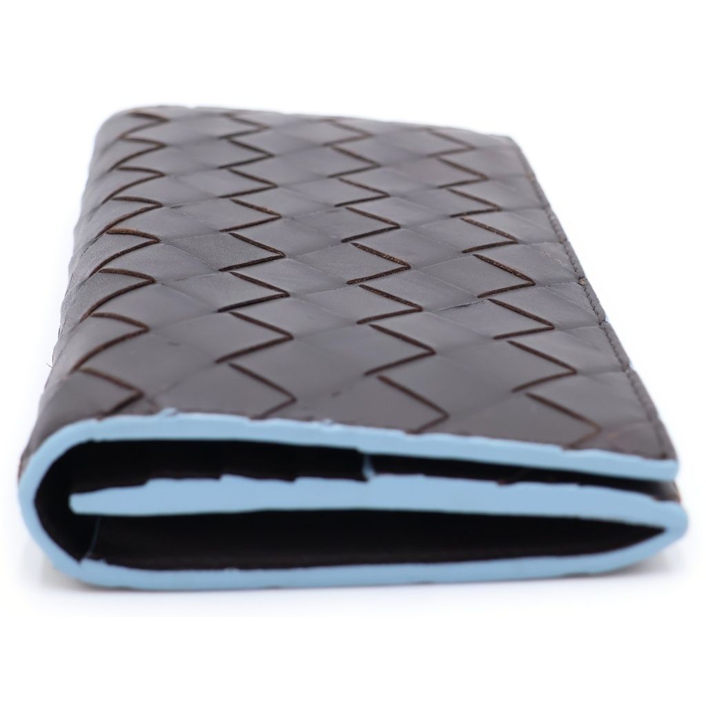 Bottega Veneta Intrecciato Wallet Card Case Brown Light Blue Leather — view 3