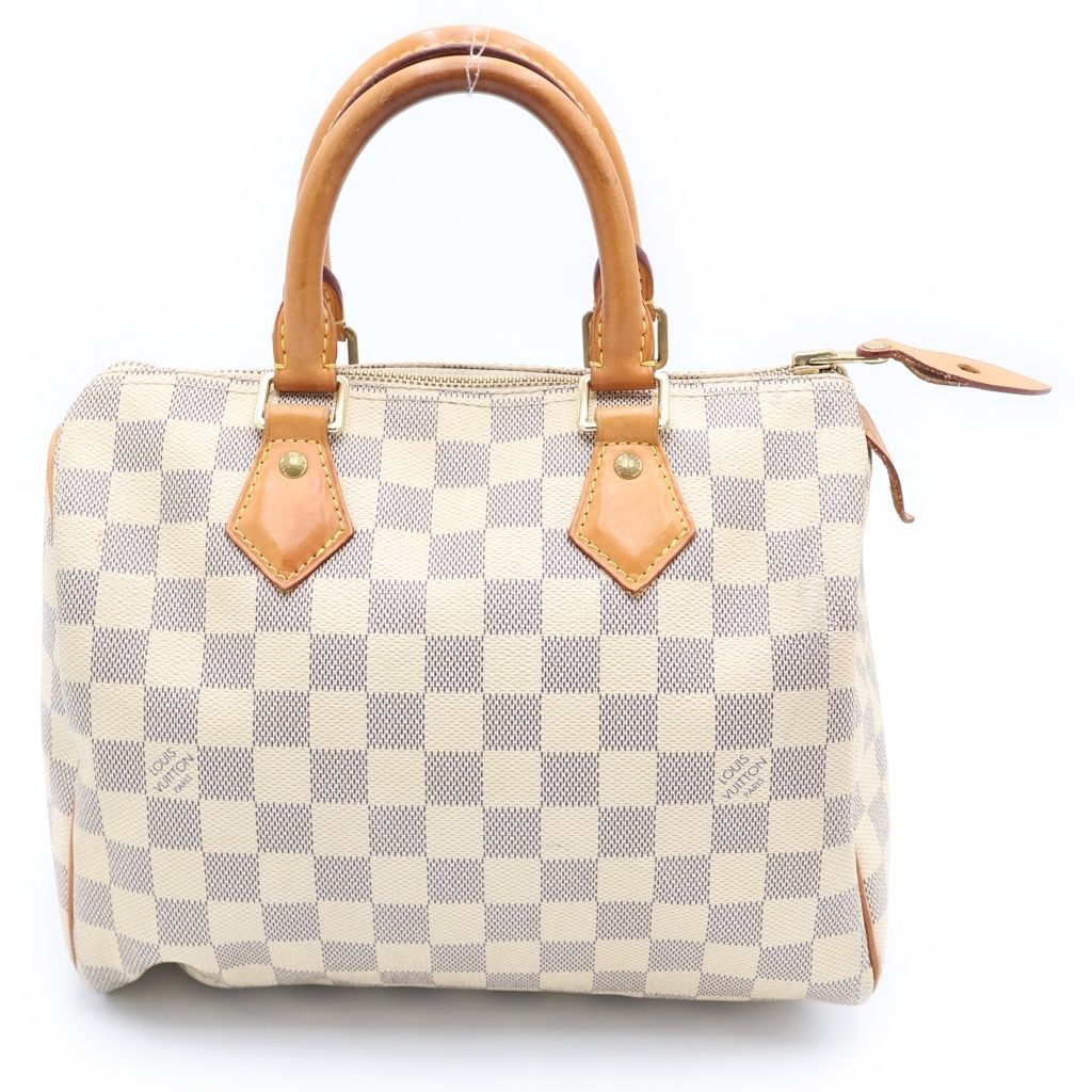 Louis Vuitton Damier Azur Speedy 25 Mini Boston Bag Ivory Brown Leather Gold — view 2