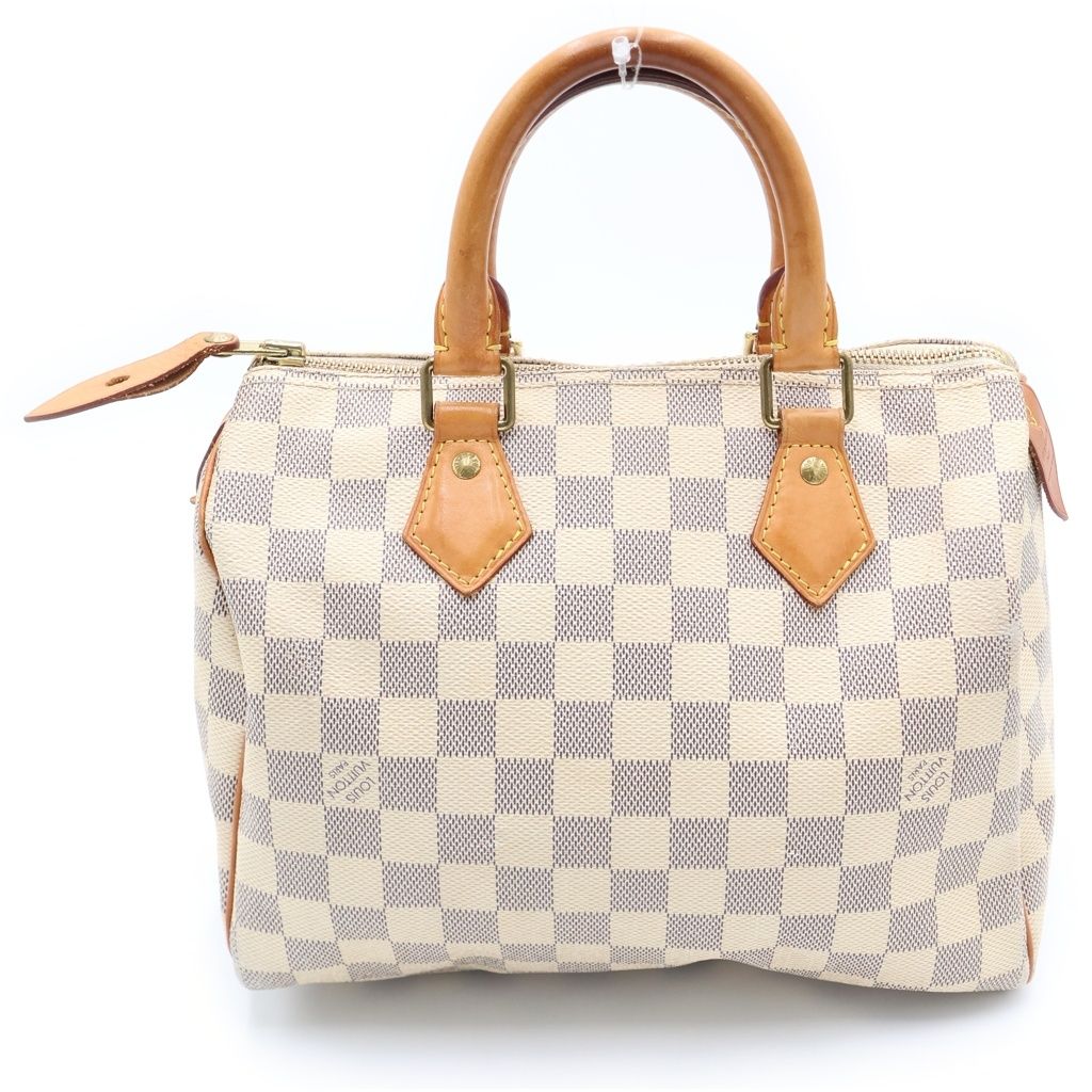 Louis Vuitton Damier Azur Speedy 25 Mini Boston Bag Ivory Brown Leather Gold