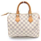 Louis Vuitton Damier Azur Speedy 25 Mini Boston Bag Ivory Brown Leather Gold
