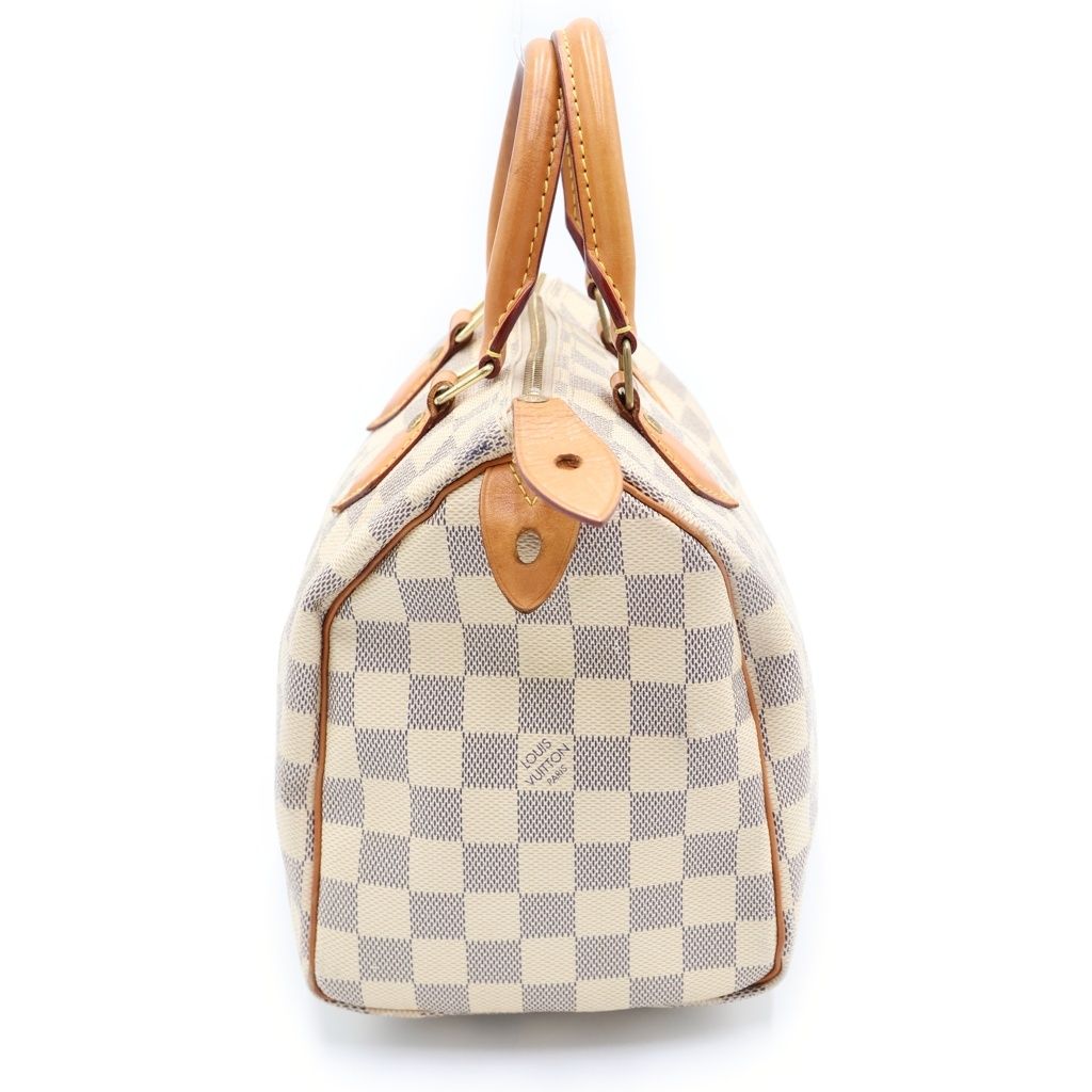 Louis Vuitton Damier Azur Speedy 25 Mini Boston Bag Ivory Brown Leather Gold — view 3