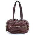 Prada Washed Leather Boston Bag Brown Silver